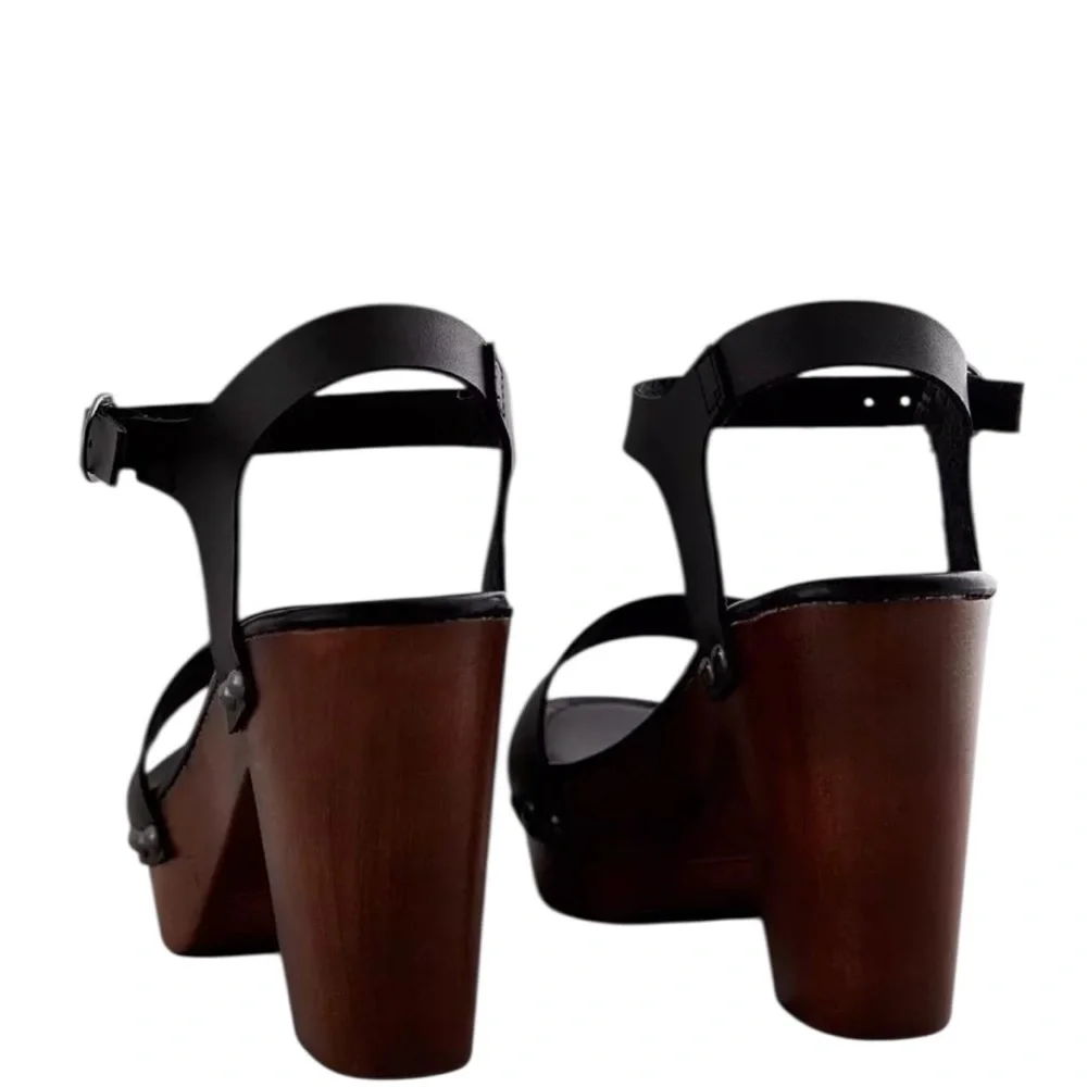 Madden Girl Dani Platform Sandals Olive Green Faux Wood Block Heel Size 8.5 via